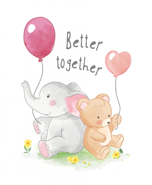 Vector cute animal friends with balloon illustration