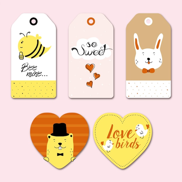 Vector cute animal gift tags with sweet love message