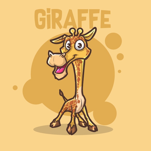 Vettore fumetto della mascotte della fauna selvatica della giraffa animale sveglio