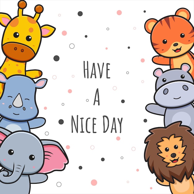 Cute animal greeting card doodle background wallpaper cartoon illustration flat cartoon style