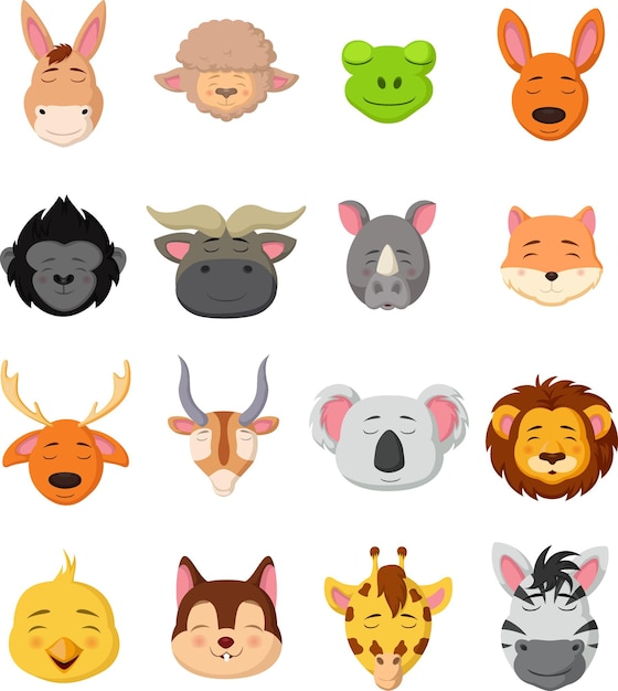 Cute animal head cartoon collection