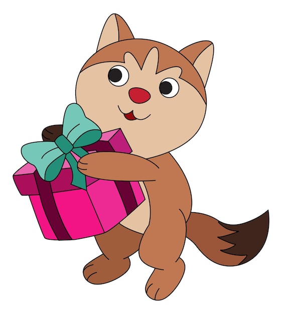クリスマス・ホリデーのプレゼントを抱いた可愛い動物の漫画イラスト