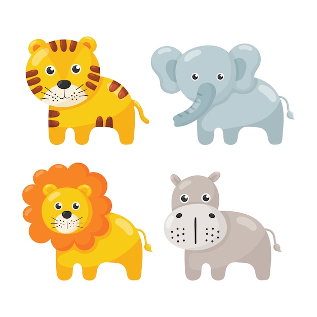cute animal icon set isolated on white .