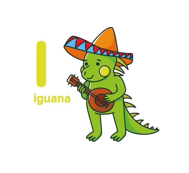 Carino animale iguana illustrazione vettoriale alfabeto