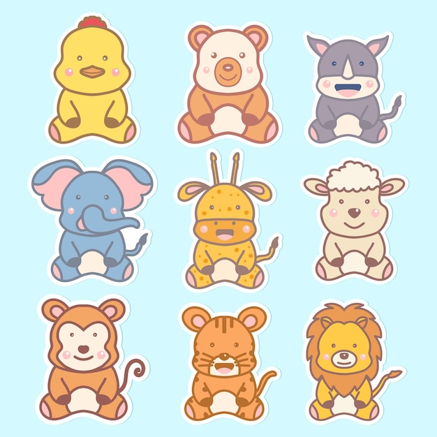 cute animal illustration flat sticker. design