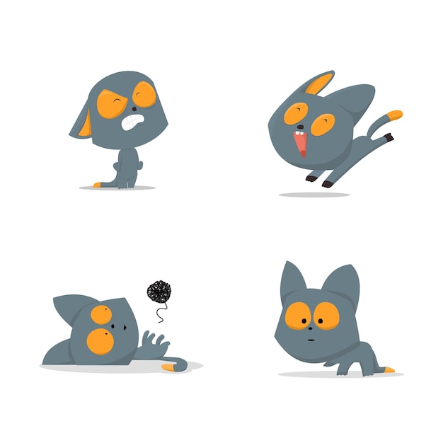 ベクトル かわいい動物のイラスト さまざまなポーズのかわいい黒猫