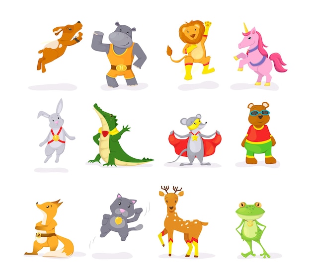 Симпатичные дети животных набор персонажей мультфильма векторные иллюстрации изолированные