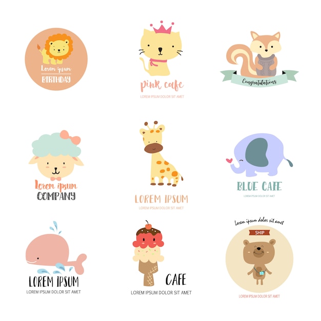 Vector cute animal logo for kid shop