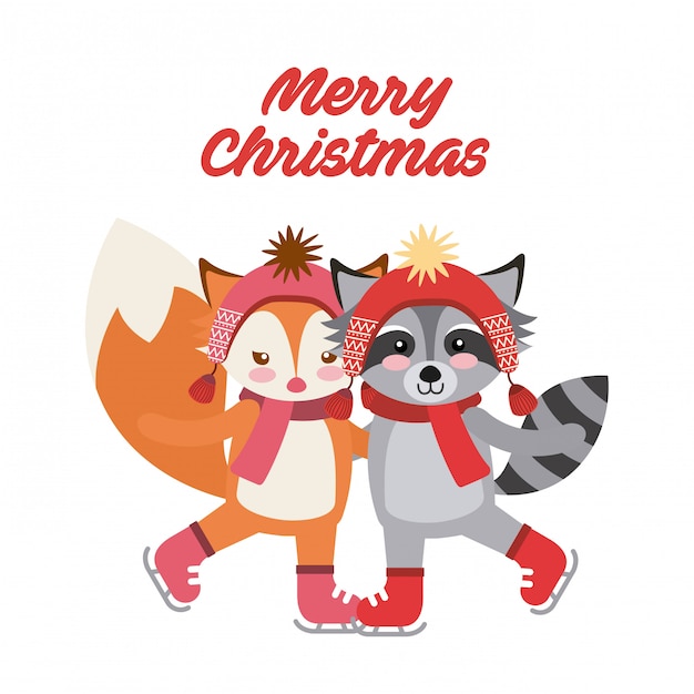 Cute animal merry christmas isolated icon