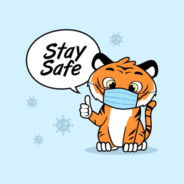 Cute animal message to stay safe waring protective mask