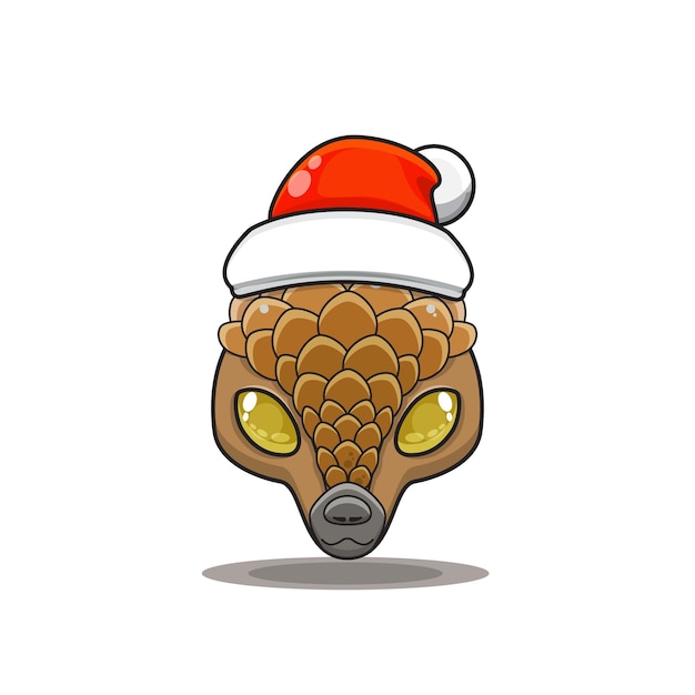 Vector cute animal monster head illustration wearing a santa hat