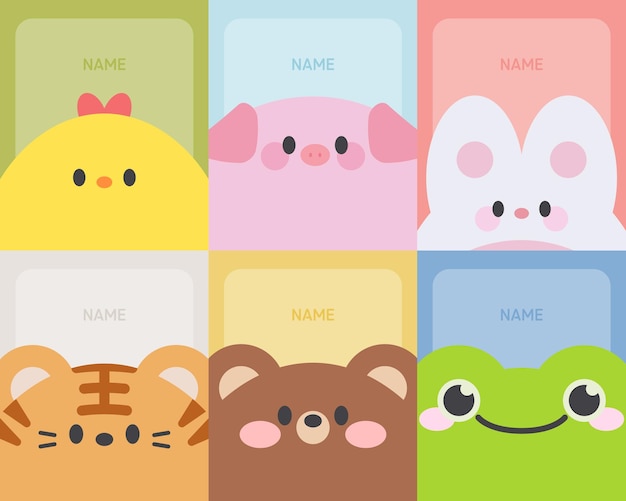 Cute animal name tag illustration collection