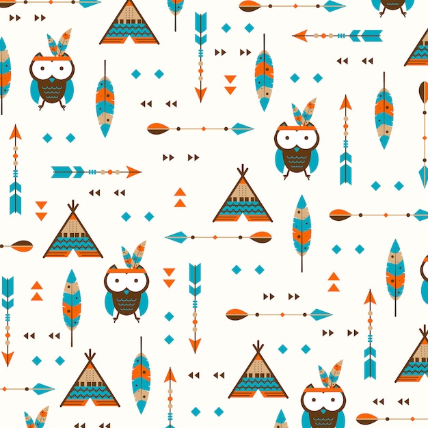 Cute animal pattern with boho style background