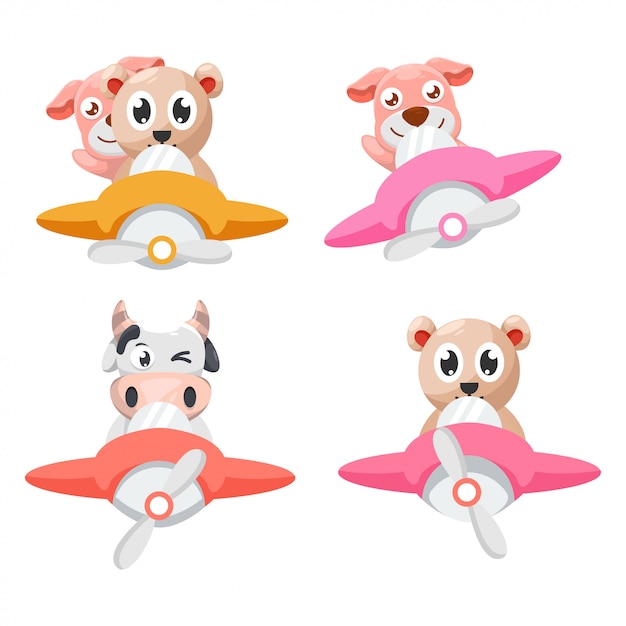 Cute animal and the plane design collection