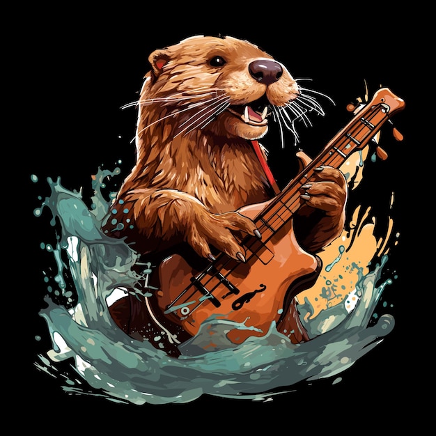 Cute animal playing music art vector illustartion