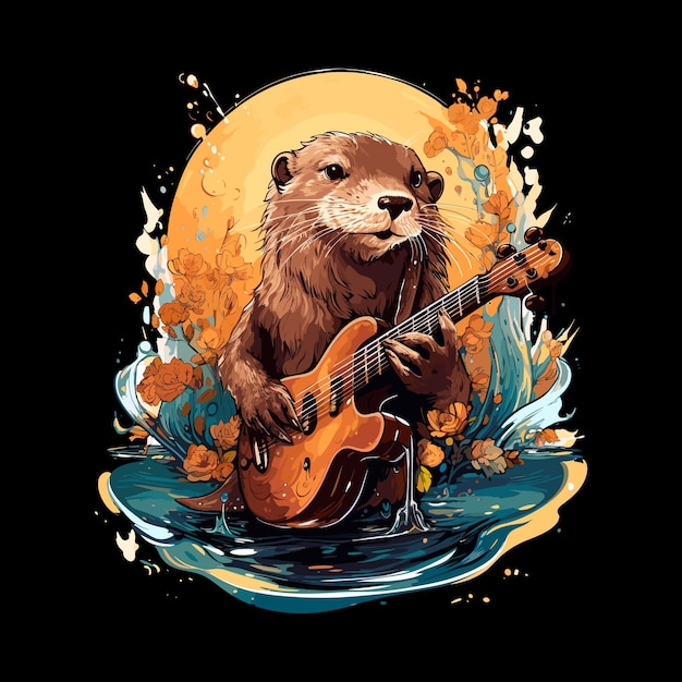 cute animal playing music vector art