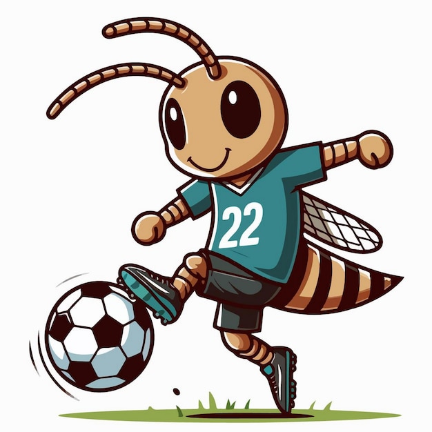 Vector cute animal playing soccer ball cartoon vector icon illustration animal sport icon concept isolated