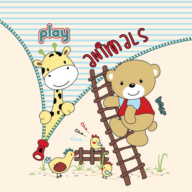 cute animal playing with friends vector