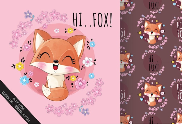 Cute animal pretty fox with flowers illustrationillustration of background