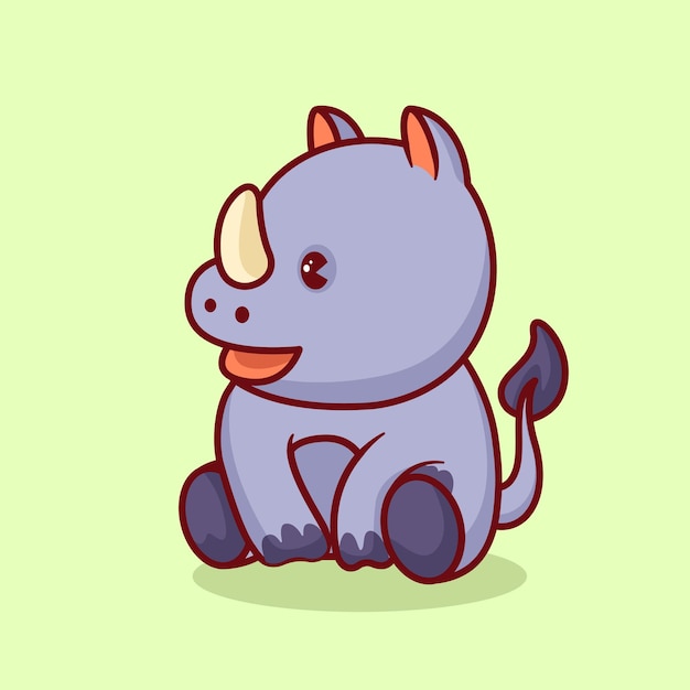 벡터 귀여운 동물 코뿔소 앉아 만화 벡터 아이콘 그림