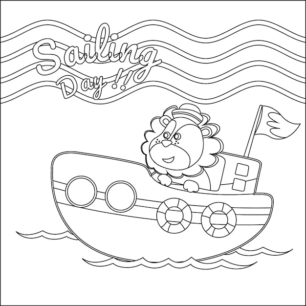 Cute animal sailor on the boat vector Childish design for kids activity colouring book or page