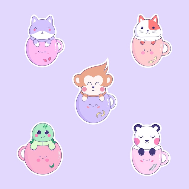 Cute animal stickers in cups