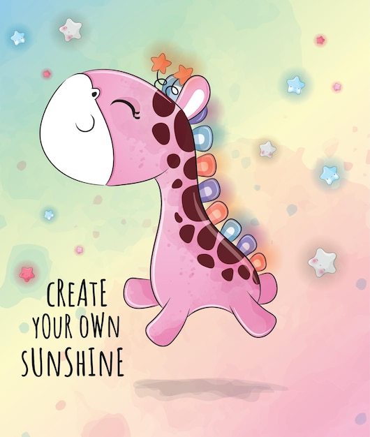 Cute animal tall giraffe star illustration-Illustration of background. Cute animal watercolor