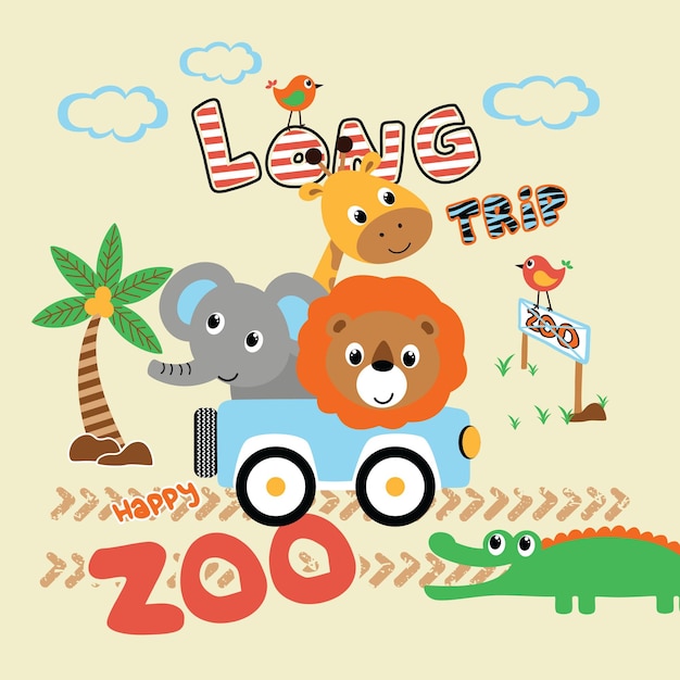 cute animal traveling vector with friends