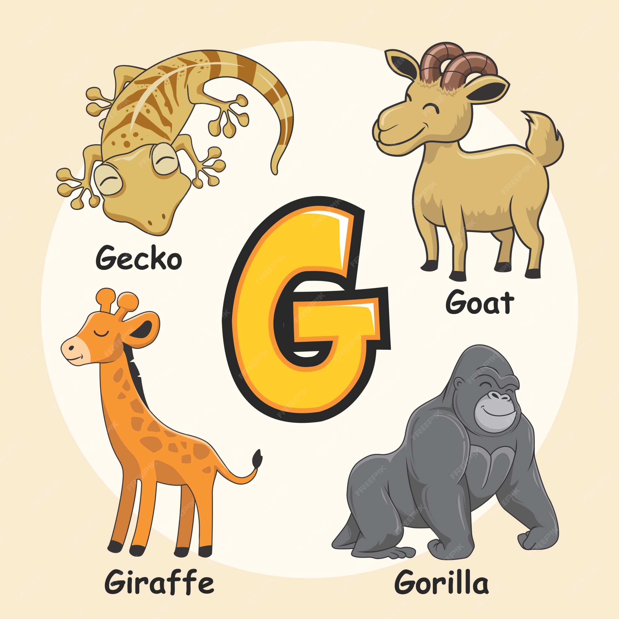 Premium Vector | Cute animals alphabet letter g