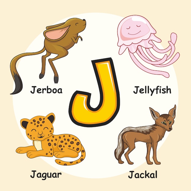 Vector cute animals alphabet letter j