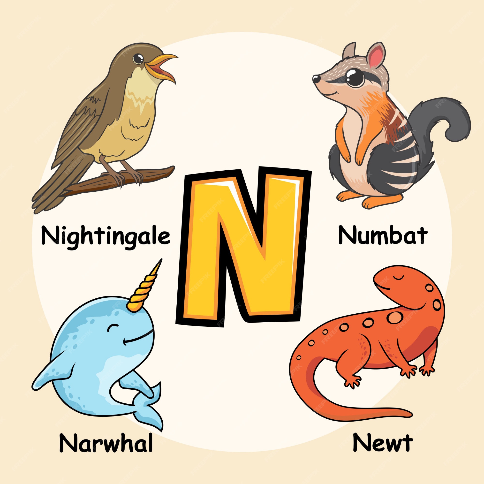 Premium Vector | Cute Animals Alphabet Letter N