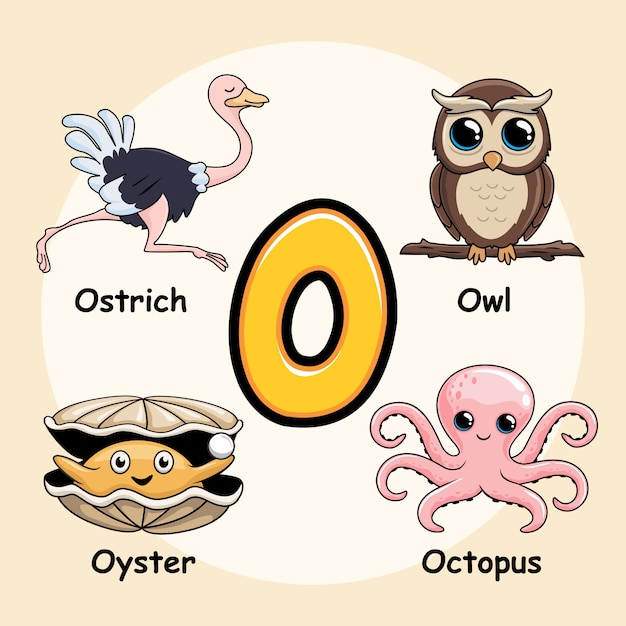 Vector cute animals alphabet letter o