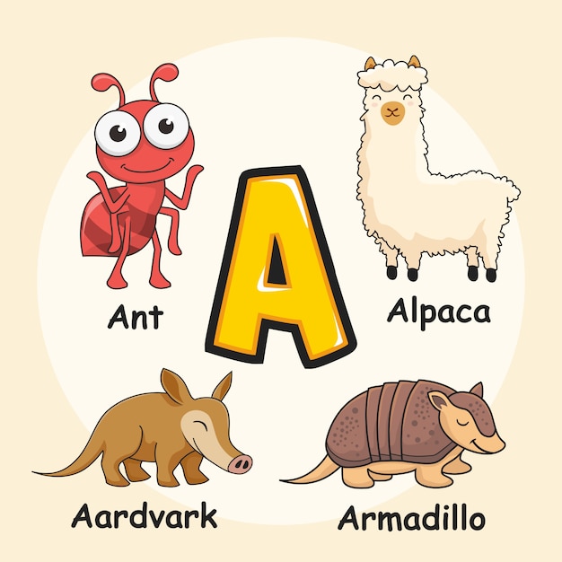 Cute Animals Alphabet Letter A