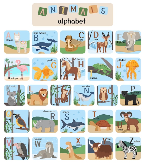 Vector cute animals alphabet