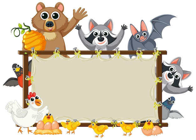 Cute animals around canvas frame banner