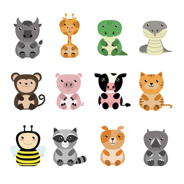 Vector cute animals cartoon collection.