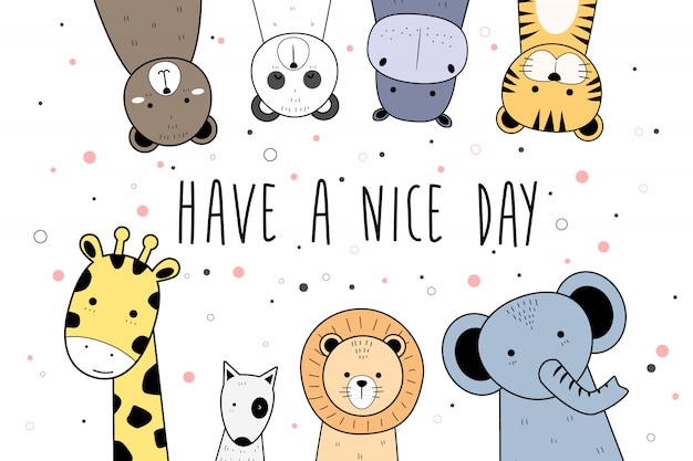 Cute animals cartoon doodle banner background wallpaper