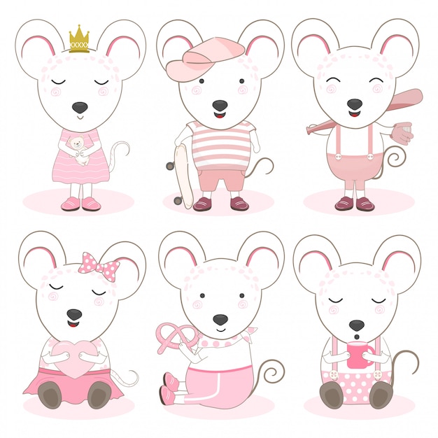 Cute animals cartoon mouse set