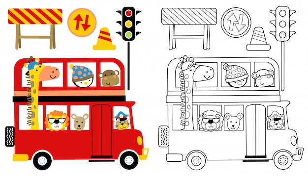 Cute animals cartoon on red bus