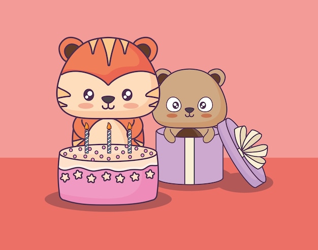 Cute animals celebrating party kawaii characters