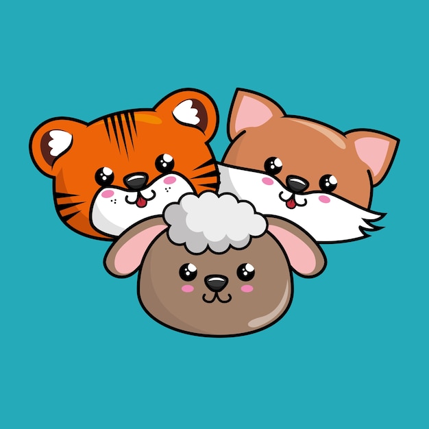 Cute animals characters kawaii style