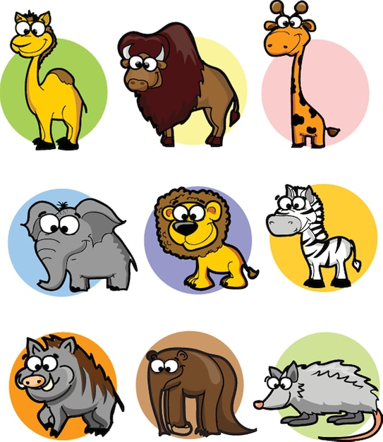 Cute animals collection farm animals wild animals isolated on white background Vector illustration design template