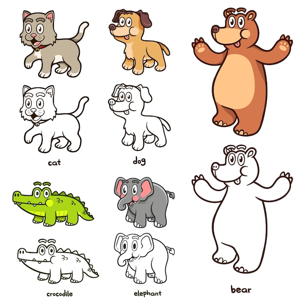 Vector cute animals coloring page