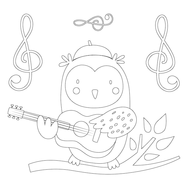 Cute Animals Coloring pages for kids with musical instrument printable premium vector