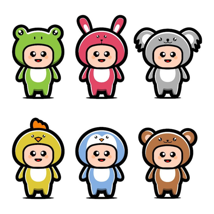 Vector かわいい動物の衣装の漫画のキャラクター