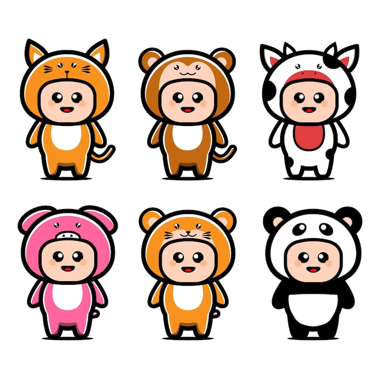 Vector 귀여운 동물 의상 만화 캐릭터