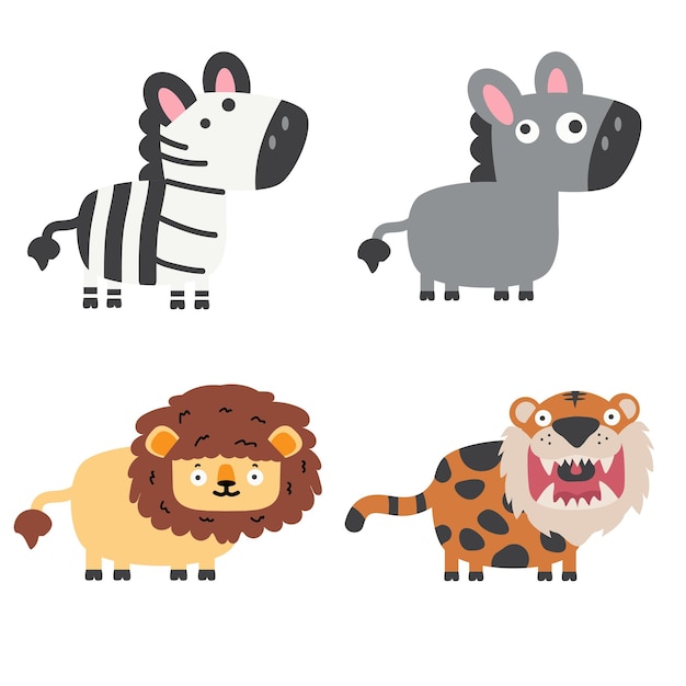 Vector cute animals doodle cartoon set