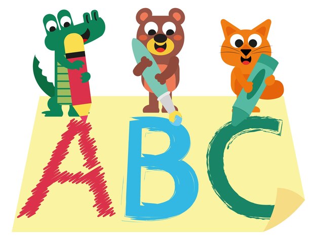 귀여운 동물들이 Abc 글자를 그리고 색칠해요