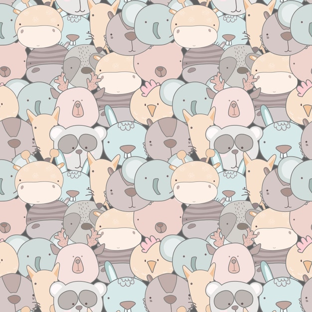 Cute animals faces infantile seamless pattern doodle cartoon animal heads diversi animali creative texture infantile per tessuto avvolgente tessile carta da parati abbigliamento sfondo vettoriale f