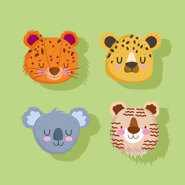 Cute animals faces set